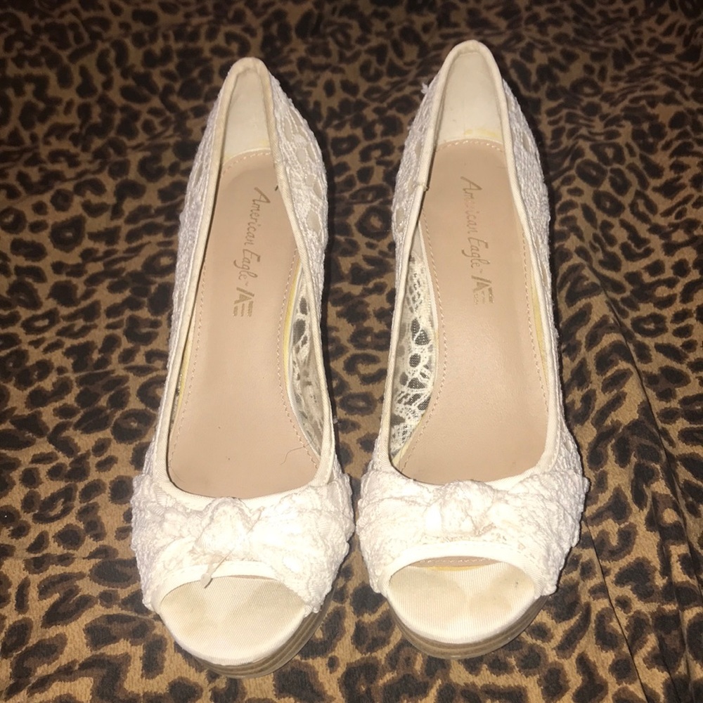 White lace wedges